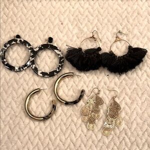 Fashion jewelry Elegant Black and Gold Earring 4 Sets Gold tone Dangle